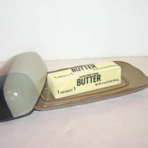 SANGO China Gold Dust Black Stoneware Covered Butter Dish B-196 - Picture 3 of 7